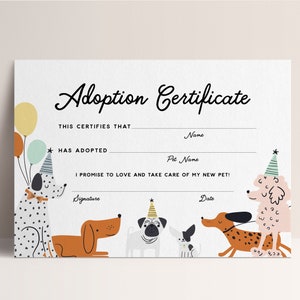Lets Pawty Adoption Certificate, Puppy Party, Corjl Template, Instant Download