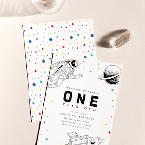 Space First Birthday Invitation Modern Retro Space Birthday Party Astronaut Rocket Spaceship Editable Invitation Template, INSTANT DOWNLOAD image 2