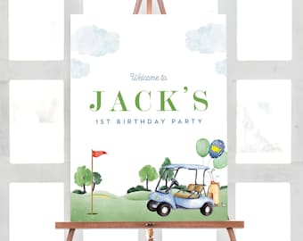 Golf Birthday Welcome Sign, Hole in One Welcome Sign, Masters Golf Welcome Sign, Hole-in-One Party, EDITABLE Sign, INSTANT DOWNLOAD
