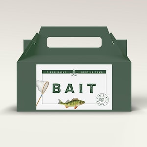 Fishing Birthday Gable Label, Bait Favor Label, Vintage Fishing Box Sticker,  Editable Printable Digital Instant Download