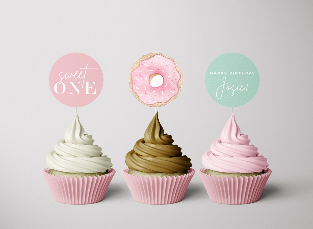 Sweet One Birthday Cupcake Toppers, Donut Toppers, Sweet One Birthday ...