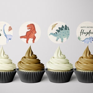 Toppers de Cupcake de dinosaure, Topper de dinosaure, fête de dinosaure, décorations de dinosaure, anniversaire de dinosaure, MODIFIABLE, TÉLÉCHARGEMENT INSTANTANÉ