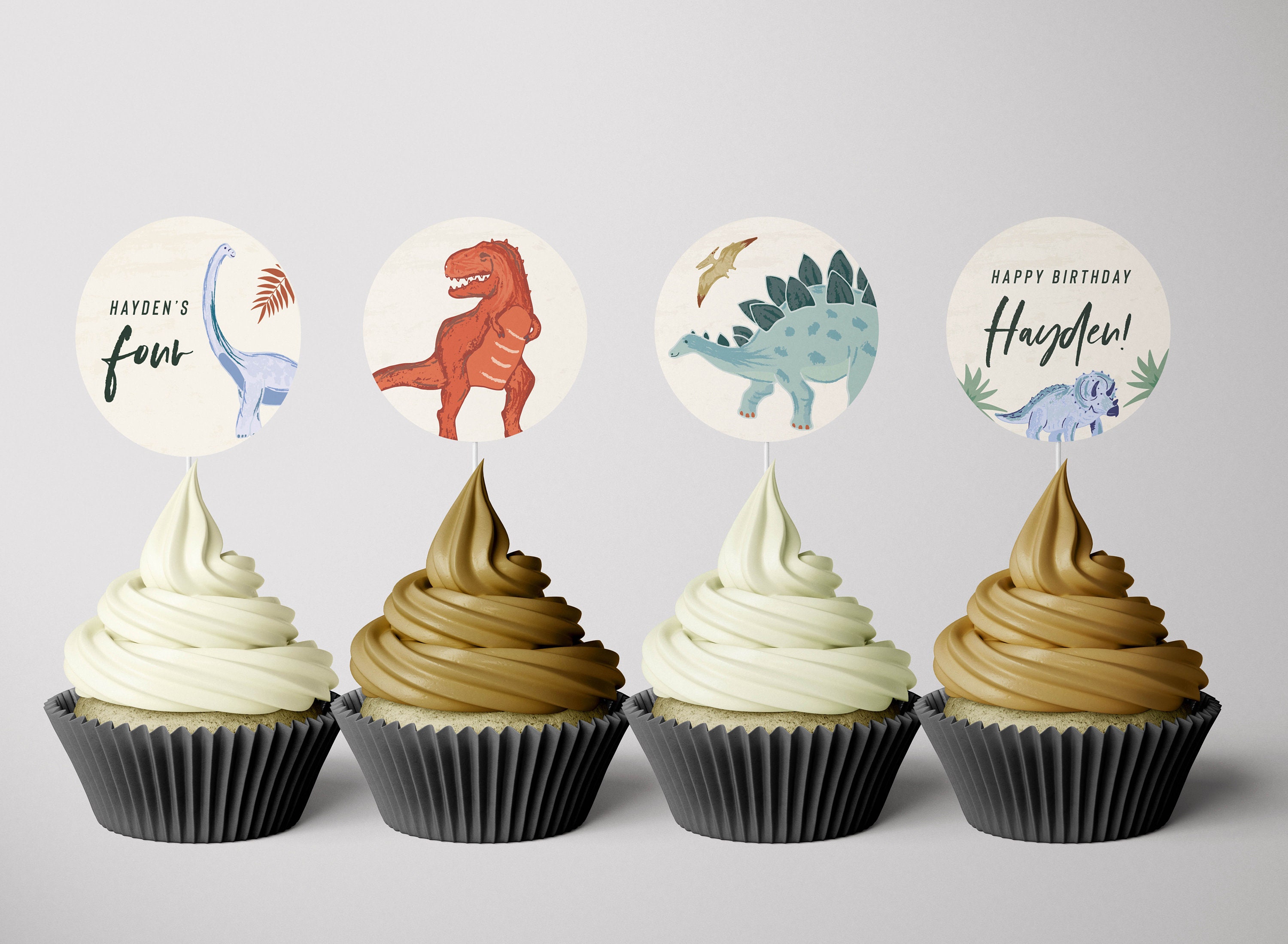 Dinosaur Cupcake Toppers Dinosaur Topper dinosaur party Dinosaur decorations dinosaur birthday EDITABLE INSTANT DOWNLOAD