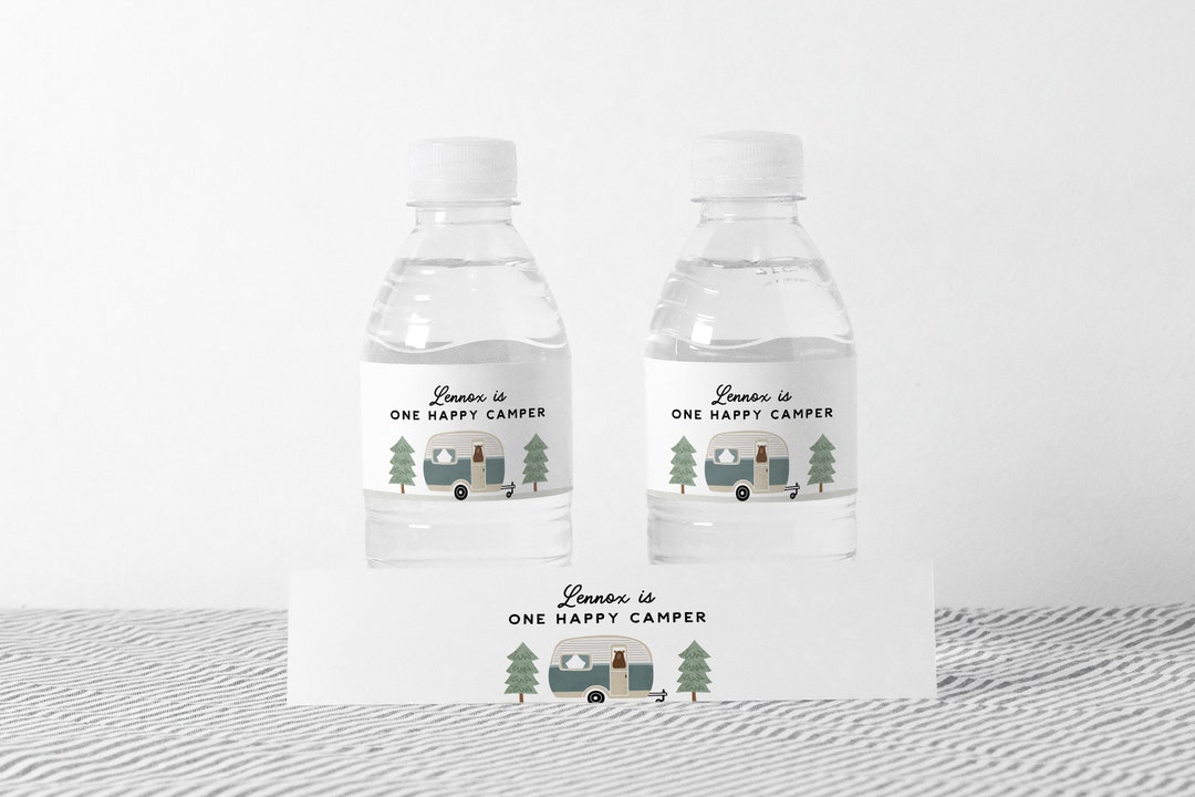 Happy Camper Water Bottle Label, One Happy Camper, Camping Birthday ...