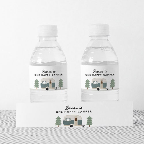 Happy Camper Water Bottle Label One Happy Camper Camping - Etsy