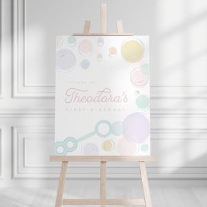 Bubbles Birthday Welcome Sign Pastel Bubbles Girl Birthday Summer Bubble Party Pop Party Editable Digital Template INSTANT DOWNLOAD