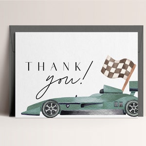 Raceauto dank u kaart, raceauto verjaardag, twee snelle, snelle één, groene raceauto, bewerkbare digitale sjabloon, INSTANT DOWNLOAD