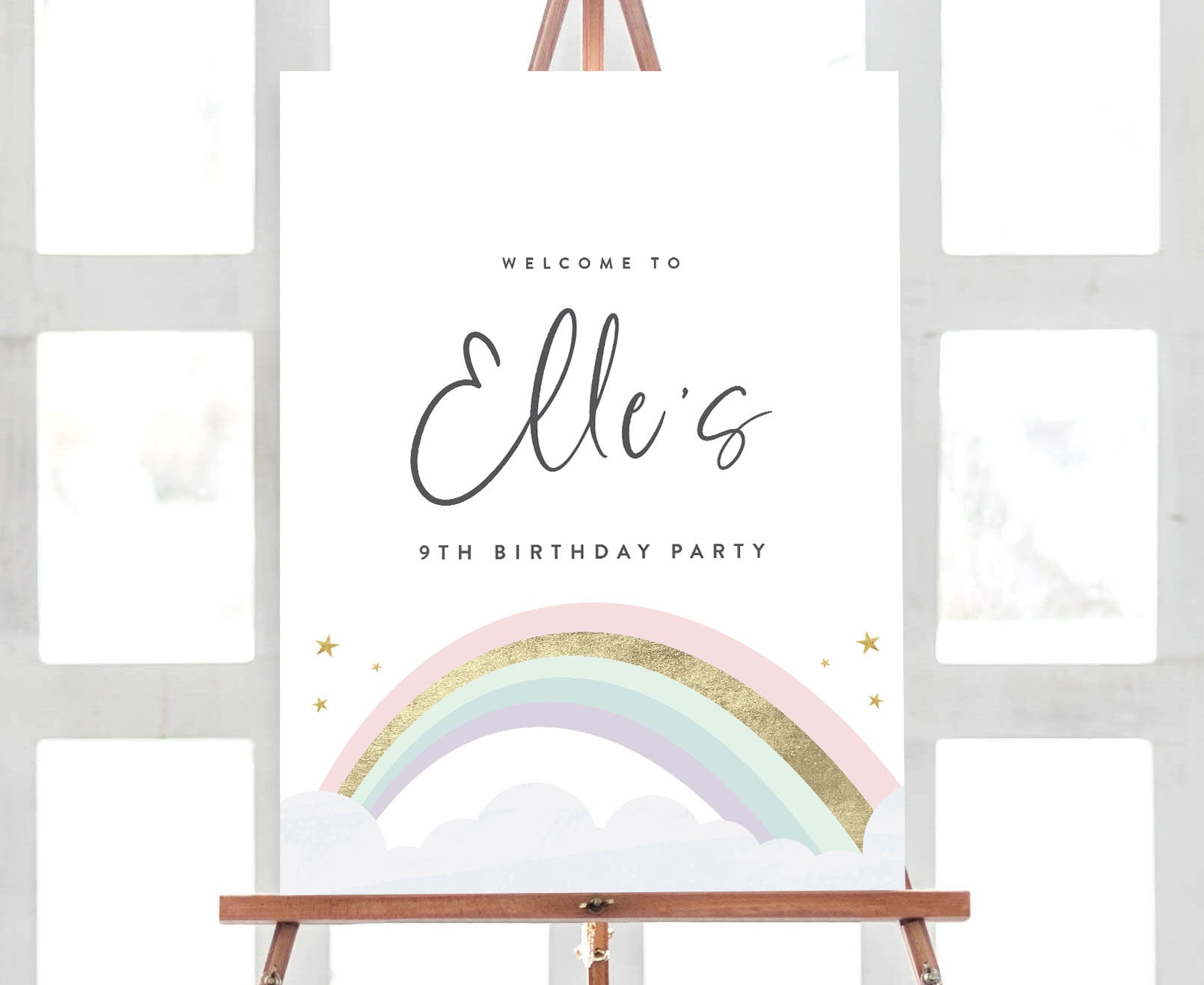 On Cloud 9 Birthday Banner - 9th Birthday Party Decorations, Silver Glitter Rainbow Sign For Girls - View #6