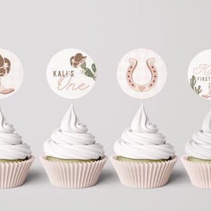 Editable First Rodeo Cupcake Toppers Template, Cowgirl Birthday Stickers, First Rodeo Wild West Ranch Template Instant Download