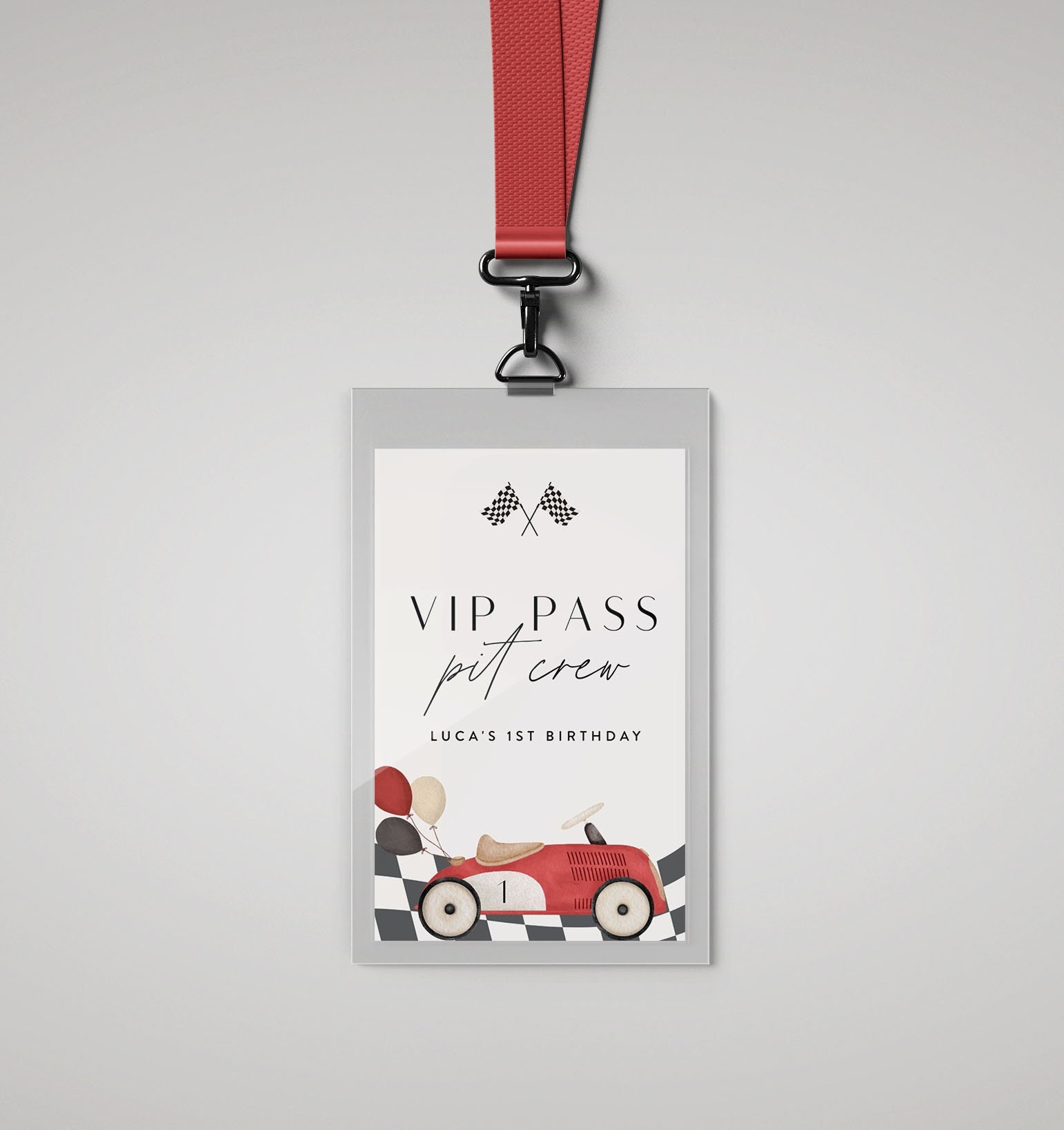 Vintage Red Race Car VIP Pass Template, Race Car Birthday, Fast One, Two Fast, Any Age, Editable Digital Template, INSTANT DOWNLOAD