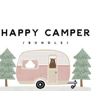 Girl One Happy Camper Birthday Party Package: Editable Corjl Templates (Digital Download)
