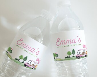 Girl Golf Birthday Water Bottle Label: Hole-in-One Party (Digital Template)