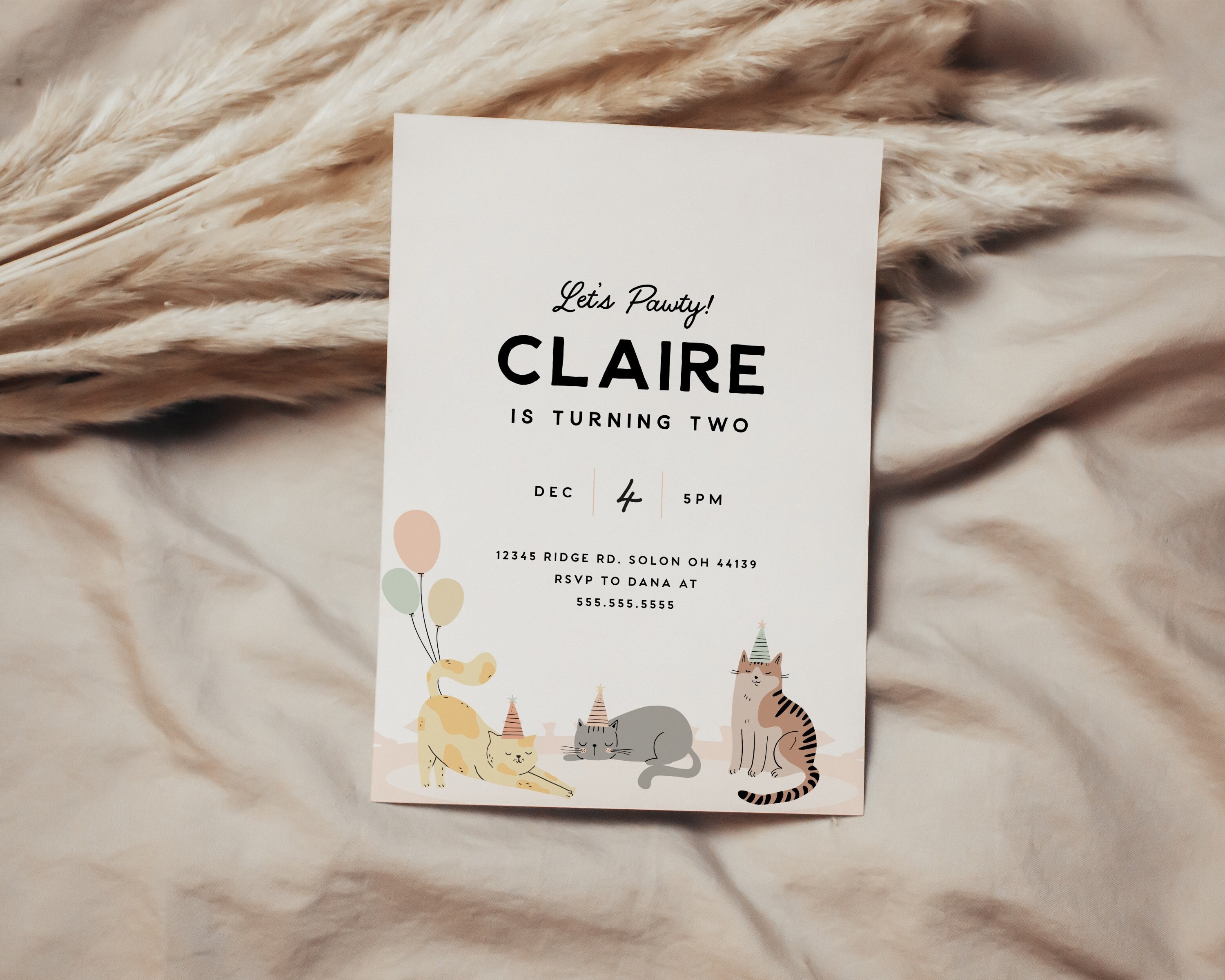 Kitty Cat Invitation Template Cat Birthday Party Invitation Girl Kitty Cat Birthday Party Editable Corjl Template INSTANT DOWNLOAD