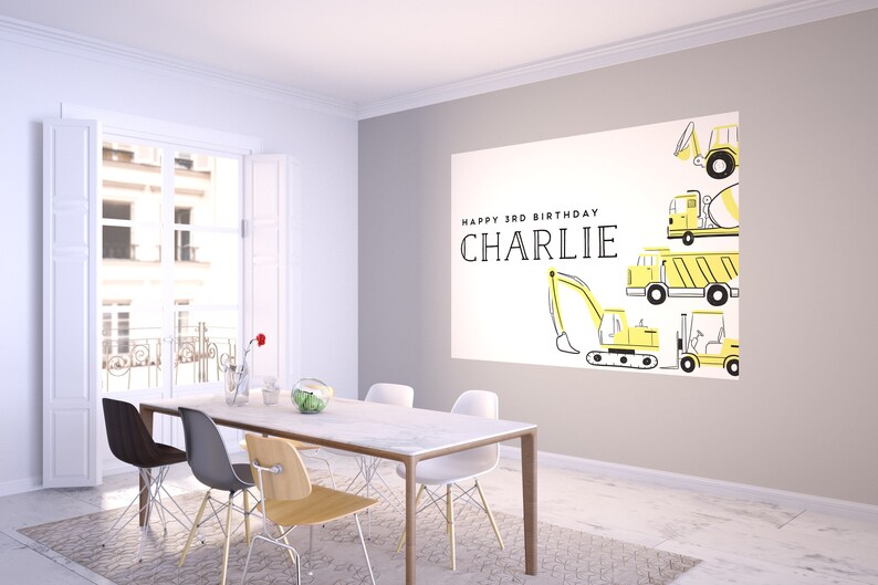 Construction Trucks Backdrop Construction Birthday Truck Drawing Banner Construction Decorations INSTANT DOWNLOAD