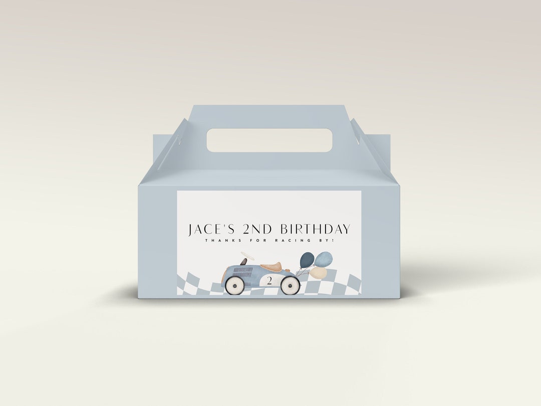Vintage Blue Race Car Favor Box Label (digital Template) - Etsy