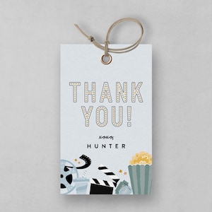 Movie Party Favor Tag, Movie Night Boy Birthday, Editable Digital Template, INSTANT DOWNLOAD