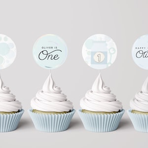 Pastell Bubbles Geburtstag Cupcake Toppers: Bearbeitbare Vorlage (Digitaler Download)