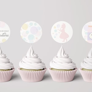 Pastell Bubbles Geburtstag Cupcake Toppers: Mädchen-Geburtstagsparty (Digitale Vorlage)