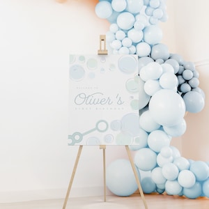 Bubbles Welcome Sign Template Pastel Bubbles Boy Birthday Summer Bubble Party Bubble Pop Party Editable Digital Template INSTANT DOWNLOAD