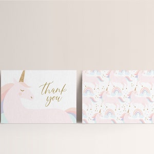 Tarjeta de agradecimiento de unicornio, moderna, simple, plantilla de tarjeta de agradecimiento de cumpleaños de unicornio, DESCARGA INSTANTÁNEA