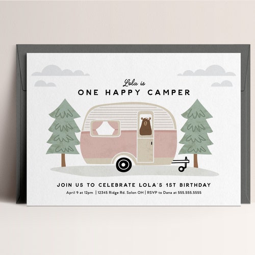 Editable One Happy Camper Birthday Invitation Template Etsy Editable One Happy Camper Birthday Invitation Template Etsy