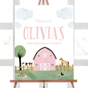 Farm Birthday Welcome Sign, Farm Welcome Sign, Pink Barn Birthday, Farmhouse Girl Birthday, Signs, Farm Animals, INSTANT DOWNLOAD