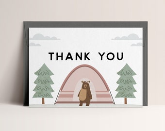 Girl Happy Camper Thank You Card One Happy Camper Girl First Birthday Camping Tent Party Editable Digital Template Instant Download