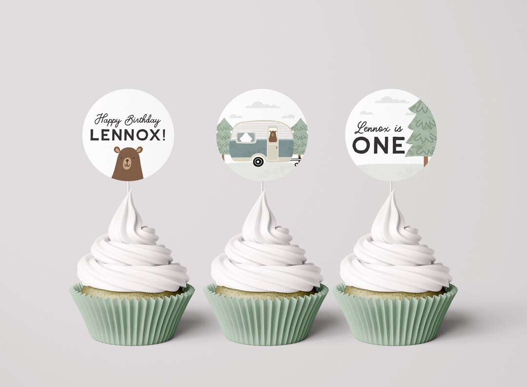 Gyufise 36 Camping-Cupcake-Topper – Baum, Bär, Lagerfeuer & Zelt, Für Wald- & Holzfäller-Partys