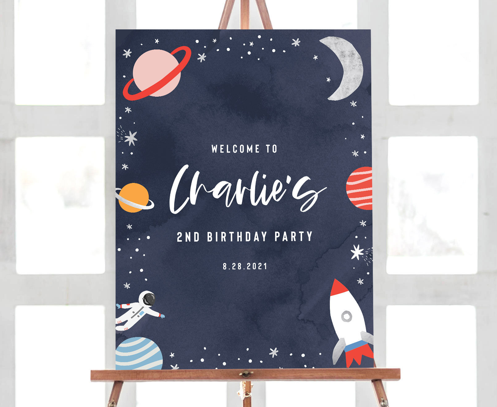 Two the Moon Welcome Sign: Space Birthday Party Decor (INSTANT DOWNLOAD)