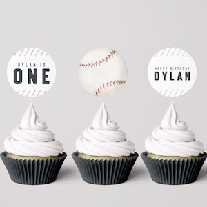 Baseball Cupcake Toppers Vorlage Baseball Geburtstagsparty Kleiner Rookie All Star Modern Baseball Bearbeitbar Digital Sofort Download