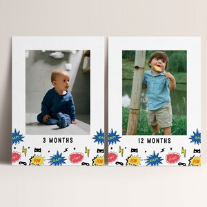 Superhero Birthday Photo Banner, Picture Milestone Birthday Banner, Modern Superhero Birthday Decorations,  INSTANT DOWNLOAD