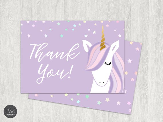 Unicorn Thank You Card Unicorn Birthday Party INSTANT | Etsy