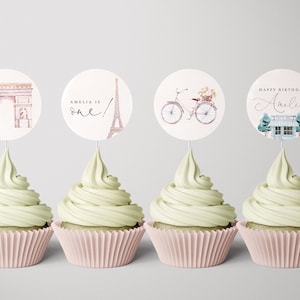 Paris Birthday Cupcake Toppers,  Paris Birthday, French Patisserie, Parisian Cafe, French Cafe, Editable Toppers, INSTANT DOWNLOAD