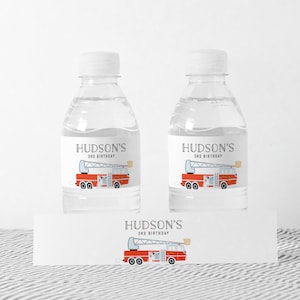 Editable Fire Truck Birthday Water Bottle Label (Instant Download)