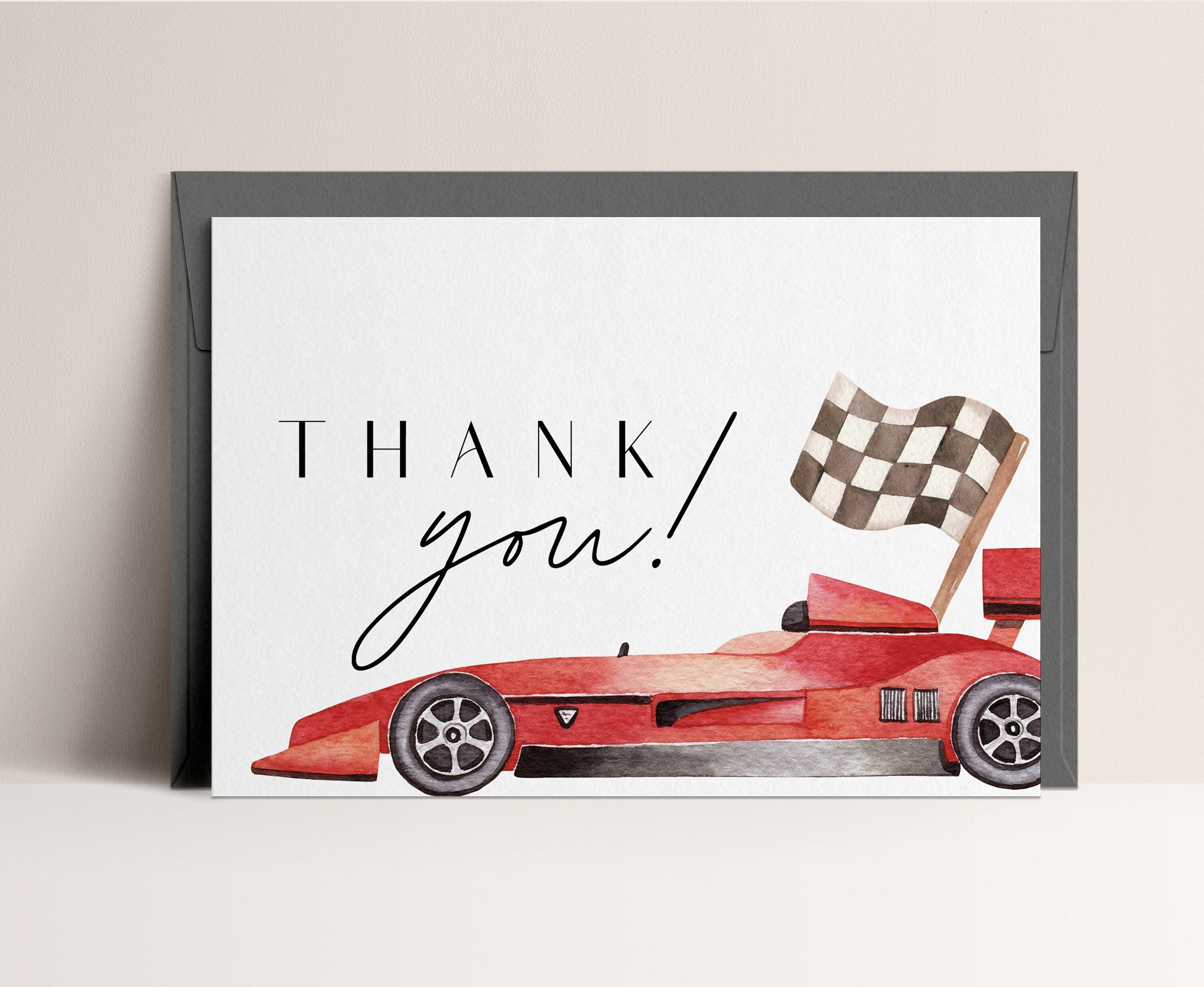 Race Car Thank You Card, Race Car Birthday, Two Fast, Fast One, Digital Printable, Editable Digital Template, INSTANT DOWNLOAD