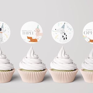 Hundeparty-Kuchendeckel, Welpen-Geburtstagsfeier, Hundethema-Geburtstag, bearbeitbare digitale Download Corjl-Vorlage