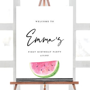 Watermelon Birthday Welcome Sign: One in a Melon Party (INSTANT DOWNLOAD)