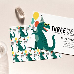 Three Rex Dinosaur Birthday Invitation Modern Tyrannosaurus Dinosaur Invitation Editable Digital Invitation Template INSTANT DOWNLOAD image 2