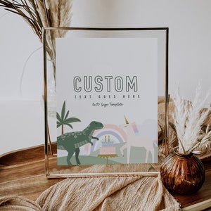 Unicorn and Dinosaur Sign Template, Dinosaurs, Unicorns, Rainbows, Modern, Simple, Editable Template, INSTANT DOWNLOAD