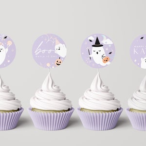Little Boo Ghost Cupcake Toppers: Girl Halloween Birthday (Digital Template)