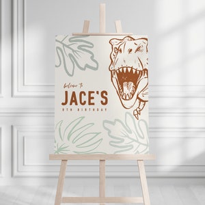Modern Dinosaur Birthday Welcome Sign, Jurassic Birthday, Tyrannosaurus, T-Rex,  Editable Template, INSTANT DOWNLOAD