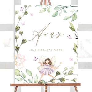Letrero de bienvenida de cumpleaños de hadas: Decoración floral para fiesta (DESCARGA INSTANTÁNEA)