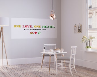 One Love Banner,  One Love Birthday Backdrop, Rastafari, Bob Marley, Peace, Love, Reggae, Digital File, INSTANT DOWNLOAD