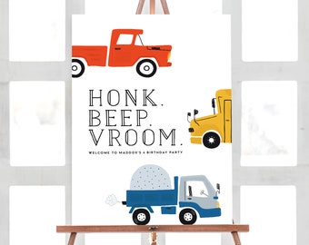 Welcome Sign, Transportation Birthday, Dump Truck Birthday, Welcome Sign Cars Birthday, Truck and Cars Birthday, INSTANT DOWNLOAD