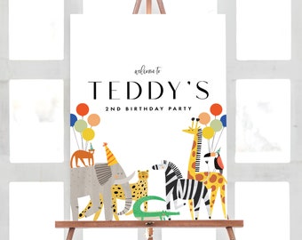 Safari Birthday Welcome Sign: Jungle Animals Party (INSTANT DOWNLOAD)