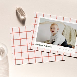 Christmas Photo Card Template, Picture Holiday Card, Modern Plaid Holiday Card Template, Printable Digital Corjl Download image 3