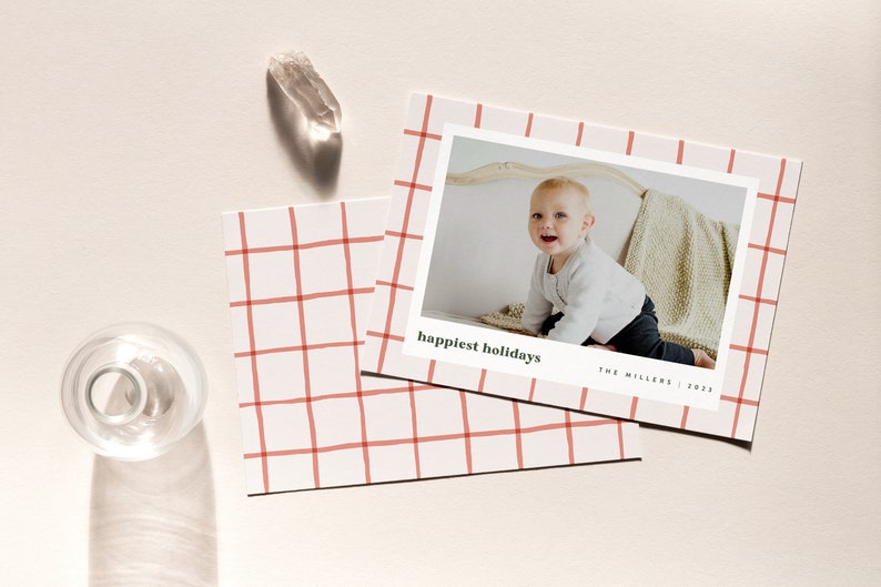 Christmas Photo Card Template, Picture Holiday Card, Modern Plaid Holiday Card Template, Printable Digital Corjl Download image 3