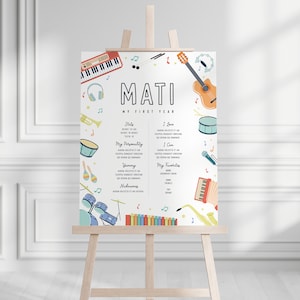 Music Birthday Milestone Board, Musical Instruments Birthday Party, Sing and Dance, Editable Digital Template, INSTANT DOWNLOAD
