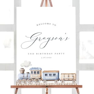 Editable Train Birthday Welcome Sign, Vintage Train Welcome Poster, INSTANT DOWNLOAD