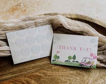 Pink Golf 1st Birthday Thank You Card Template With Photo, Girl, Hole ...